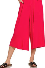 Zenana jumpsuit back with vibrant red fabric blend culottes