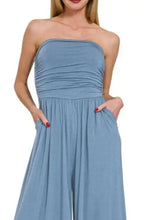 Zenana beautiful heathered blue strapless jumpsuit with elastic waistband