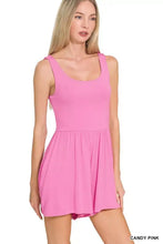 Candy pink Zenana double layered tank romper with scoop neck and flared skirt
