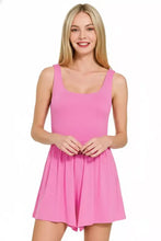 Zenana double layered tank romper in vibrant pink with square neckline