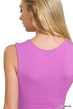Bright mauve sleeveless ribbed top with rounded neckline double layered tank by Zenana for casual layering