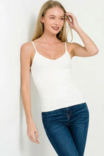 White double layered spaghetti cami tank top by zenana with v neck for casual wear