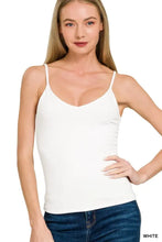White double layered spaghetti cami tank top from zenana with v neck and lightweight fabric for casual wear