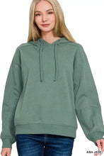 Zenana ash jade drawstring relaxed fit fleece hoodie with ribbed cuffs and hem in a soft muted green hue