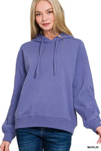 Lavender zenana drawstring relaxed fit fleece hoodie made of soft cotton with ribbed cuffs and hood for comfort