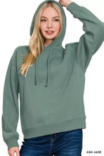 Zenana drawstring relaxed fit fleece hoodie in ash jade with soft textured fabric and matching drawstrings