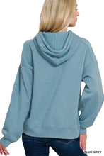 Blue grey zenana drawstring relaxed fit fleece hoodie with hood and ribbed cuffs for casual wear