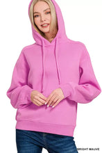 Bright mauve zenana drawstring relaxed fit fleece hoodie with long sleeves and adjustable hood for casual wear