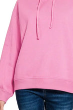 Pink oversized fleece hoodie with candy pink drawstrings and ribbed cuffs from zenana relaxed fit collection