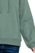 Zenana drawstring relaxed fit fleece hoodie in ash jade with ribbed cuffs and hem for comfortable casual wear