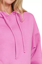 Zenana drawstring relaxed fit fleece hoodie in vibrant pink with matching drawstrings and a soft relaxed fit fabric