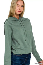 Zenana drawstring scuba hoodie in soft olive green with relaxed fit and ribbed cuffs ideal for pairing suggestions