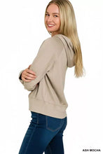 Ash mocha zenana drawstring scuba hoodie with soft casual fit and ribbed cuffs for comfortable everyday wear