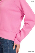 Candy pink zenana drawstring scuba hoodie with ribbed cuffs and hem in vibrant color and soft material