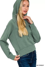 Zenana drawstring scuba hoodie in soft olive green with a relaxed fit and drawstring hood perfect for pairing suggestions