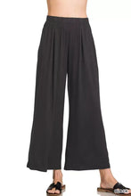 Black Zenana elastic waist comfy lounge pants with wide-leg flowing relaxed fit for casual comfort