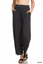 Black high-waisted zenana elastic waist comfy lounge pants with loose fit and side pockets for relaxed wear