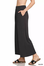 Black wide-leg comfy lounge pants by zenana with elastic waistband and side pockets for casual wear