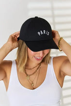 Zenana embroidered city baseball cap in black with Paris text