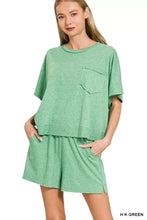 Zenana exposed seam boxy top and shorts set in mint green