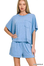 Zenana exposed seam boxy top and shorts set in ocean blue