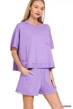 Zenana exposed seam boxy top and shorts set in lavender