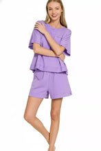 Zenana exposed seam boxy lavender pajama top and shorts set