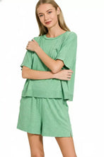 Zenana exposed seam boxy top and shorts set in mint green