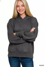 Black heathered acid wash Zenana fleece hoodie with ribbed cuffs and hem and kangaroo pocket