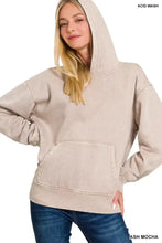 Ash mocha acid wash hoodie with kangaroo pocket from zenana fleece acid wash hoodie collection in soft fabric