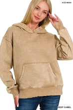 Zenana fleece acid wash kangaroo pocket hoodie in deep camel with acid wash finish ribbed cuffs and relaxed fit