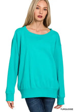 Turquoise zenana fleece boat neck sweatshirt with oversized relaxed fit and ribbed cuffs in fleece boat style