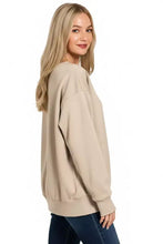 Beige fleece boat neck sweatshirt with oversized fit and ribbed cuffs from zenana for casual comfort