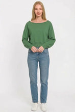 Green off-the-shoulder long-sleeved fleece sweatshirt by zenana featuring a boat neck design
