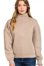 Ash mocha Zenana fleece high neck half zip sweatshirt with ribbed cuffs and hem in soft fleece material