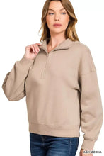 Zenana fleece high neck half zip sweatshirt in ash mocha soft cotton blend with relaxed fit and ribbed cuffs