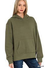Olive green zenana fleece hoodie with kangaroo pocket and ribbed cuffs perfect for casual pairing suggestions