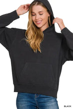 Black cropped fleece kangaroo pocket hoodie by zenana with front pocket and ribbed cuffs for casual wear