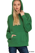 Dark green oversized zenana fleece kangaroo pocket hoodie with hood and front kangaroo pocket for comfort