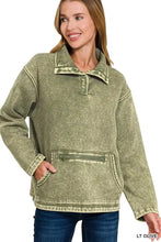 Light olive zenana fleece high neck kangaroo pocket sweatshirt with soft texture and front zipper pocket