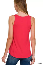 Vibrant ruby red zenana flowy hem rayon sleeveless tank top with soft fabric and rounded neckline