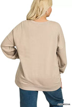 Ash mocha oversized fleece boyfriend sweatshirt with relaxed fit ribbed cuffs hem and pockets perfect with ankle boots