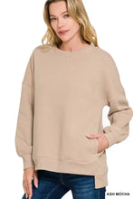 Ash mocha oversized crewneck sweatshirt with ribbed cuffs and hem from zenana full size fleece hi low boyfriend sweatshirts perfect with ankle boots