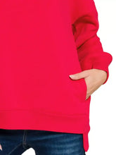 Zenana full size vibrant red fleece boyfriend sweatshirt with ribbed cuffs and pockets ideal for casual pairing advice