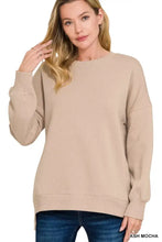 Ash mocha oversized crewneck fleece boyfriend sweatshirts with ribbed cuffs hem and pockets versatile for ankle boots