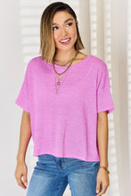 Zenana lilac textured knit round neck short sleeve top