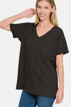 Zenana loose-fitting black V-neck short sleeve t-shirt