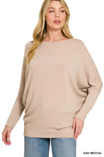 Ash mocha hacci dolman sleeve top with relaxed draped silhouette soft knit fabric by zenana