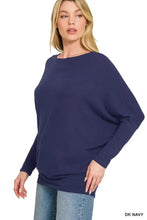 Dark navy zenana hacci dolman sleeve top with boat neck and relaxed fit in soft fabric for comfortable wear