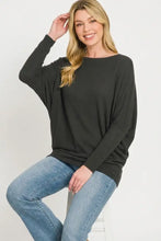 Black Zenana hacci dolman sleeve top with loose fit and dolman sleeve boat neck for casual wear